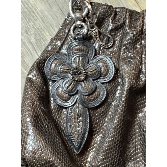 Brighton Breelan Python Snake Embossed Leather Handbag Purse Hobo Brown Grey - Picture 5 of 16